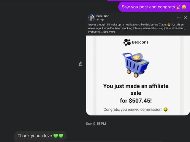 Customer celebrating affiliate sale